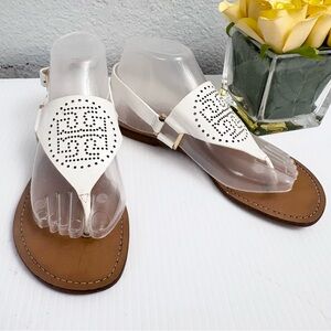Tory Burch Daniela Perforated Strap Slip On White Leather Sandals Size 7